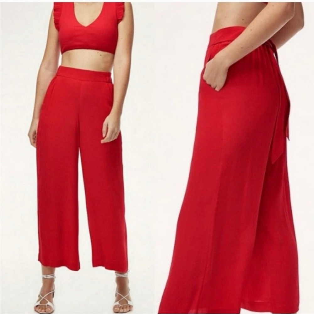Wilfred Aritizia Red Wide Leg Crop Pants Tie in the Back Small Elastic Waist